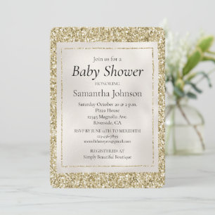 Gold Pearl White Glitzy Glitzer Babydusche Einladung