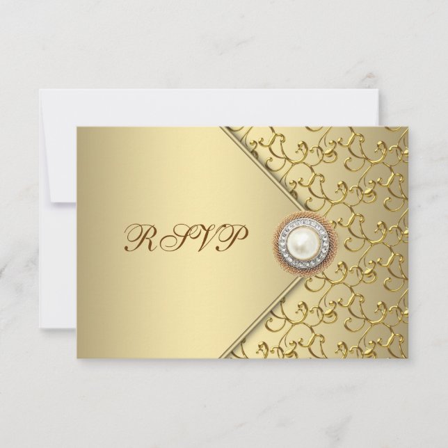 Gold Pearl Womans 50e fête d'anniversaire RSVP (Devant)
