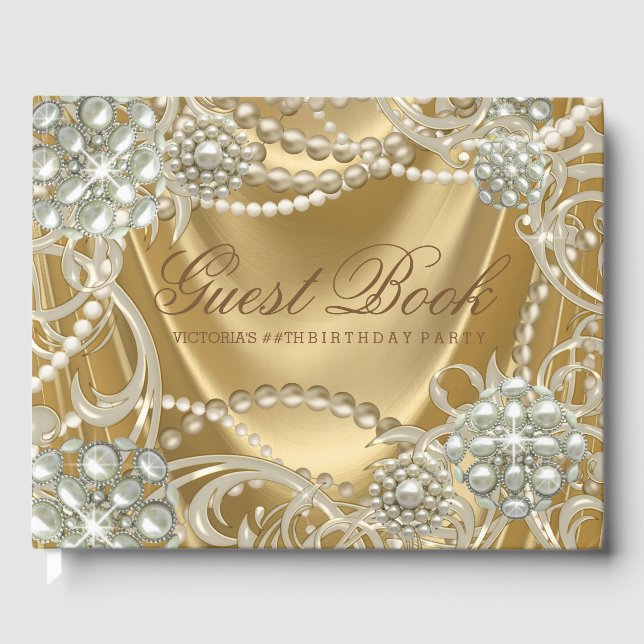 Gold Pearl Womans Birthday Party Gästebuch (Vorderseite)