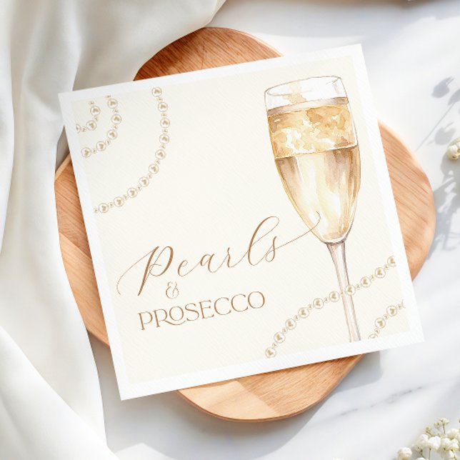 Gold Pearls & Prosecco Brautparty Napkins Serviette (Von Creator hochgeladen)