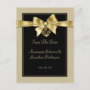 Gold Pearls Ribbon auf schwarz Save the Date Ankündigungspostkarte