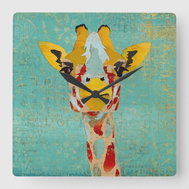 Gold Peeking Giraffe Clock Quadratische Wanduhr (Vorderseite)