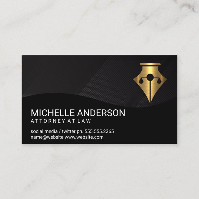 Gold Pen | Logo in der Justizskala | Schwarze Lini Visitenkarte (Vorderseite)