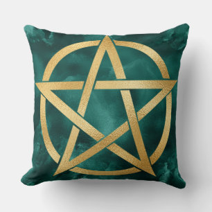 Gold Pentagramm auf Grün Kissen
