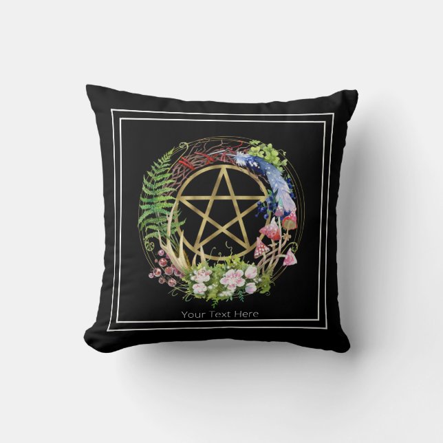 Gold Pentagramm Natureath Blume Bohemisch Kissen (Vorderseite)