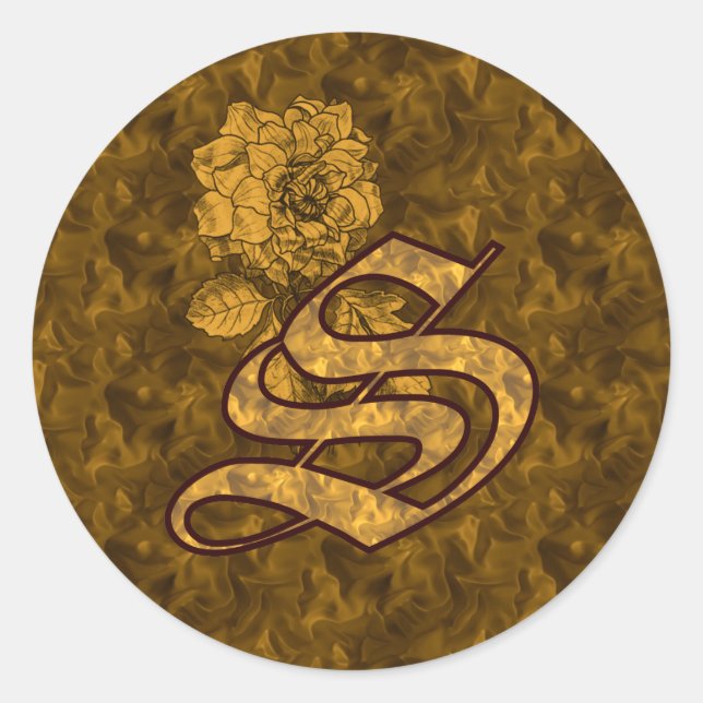 Gold Peony Elegant Monogram Initial S Runder Aufkleber (Vorderseite)