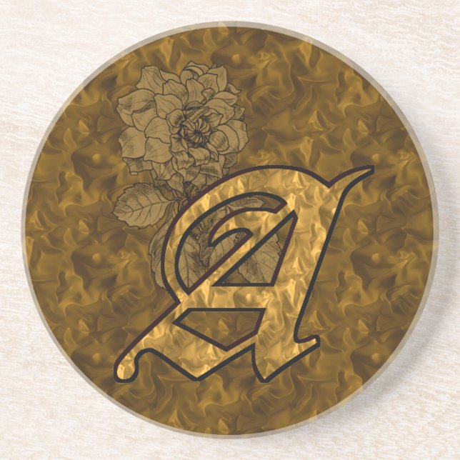 Gold Peony Monogram Initial A Sandstein Untersetzer (Vorne)