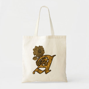 Gold Peony Monogram Initial A Tragetasche