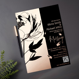 Gold Peony QR Code Einladung für Schwarze und Rose