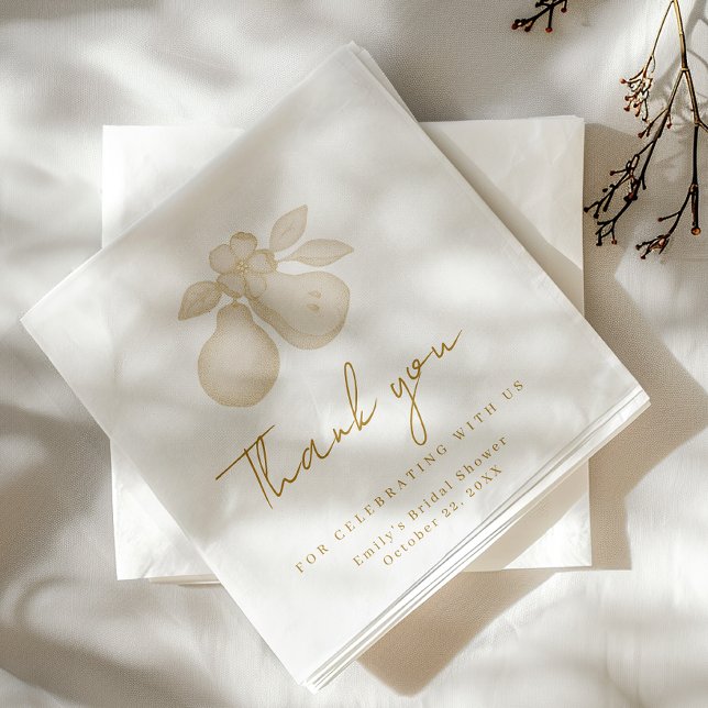 Gold Perfect Pear Brautparty Danke Napkin Serviette (Simple Pear Thank You Event Napkin
)