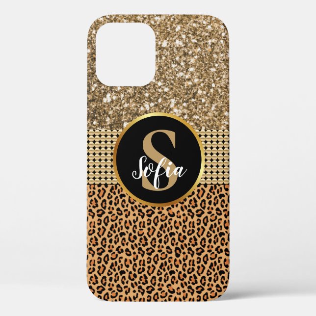 Gold Perlen mit Monogram Luxus Leopard Spots Case-Mate iPhone Hülle (Rückseite)
