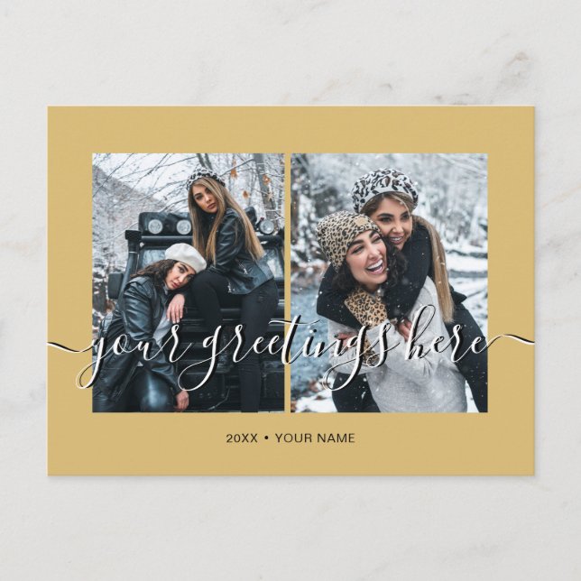 Gold Personalisiert 2 Fotos Universelle Grüße Postkarte (Vorderseite)