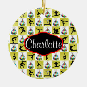 GOLD PERSONALISIERT GYMNAST CHRISTMAS ORNANAS KERAMIK ORNAMENT
