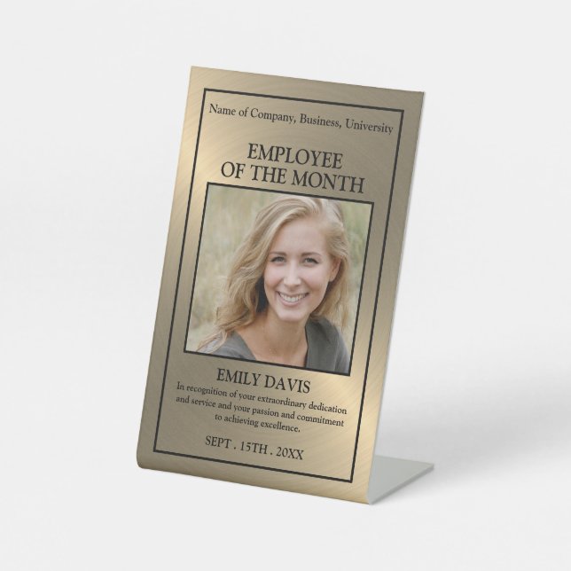 Gold/Personalisiertes Foto - Mitarbeiterpreis Sockelschild (Vorderseite)