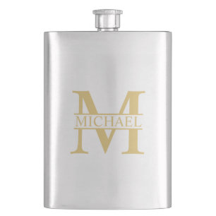 Gold Personalisiertes Monogramm und Name Flachmann
