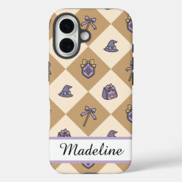 Gold Personalized Girly Checkered iPhone 16 Hülle