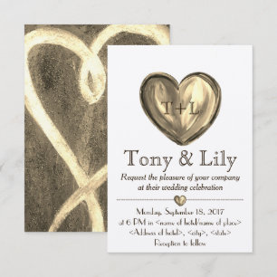 Gold Personnalisable Coeur Mariage Invitation RSVP