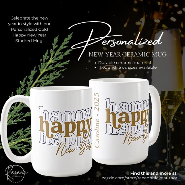 Gold personnalisé Bonne année de la Mug empilée (Créateur téléchargé)