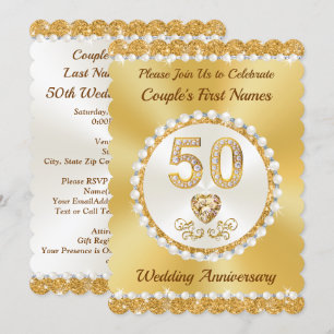 Gold Personnaliser, 50e Anniversaire Invitation Ca