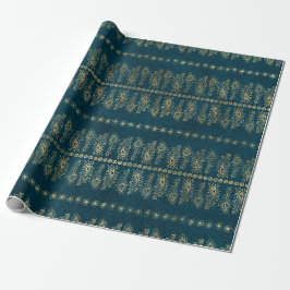 Gold-Pfau-Blume auf Aquamarinen Geschenkpapier