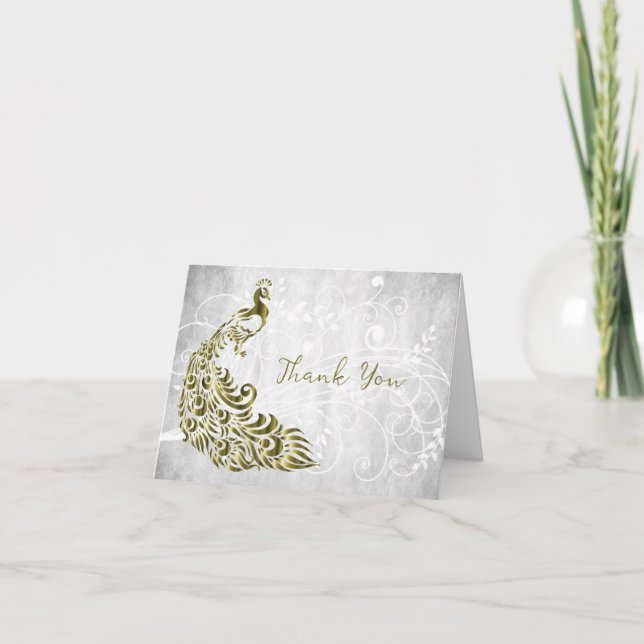 Gold Pfau Dankeschön Karte (Vorderseite)