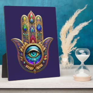 Gold Pfau Farben Hamsa Grüner Saphir Drittes Auge Fotoplatte