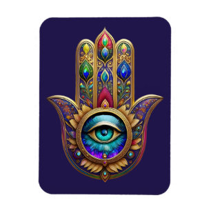 Gold Pfau Farben Hamsa Grüner Saphir Drittes Auge Magnet