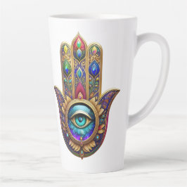 Gold Pfau Farben Hamsa Grüner Saphir Drittes Auge Milchtasse