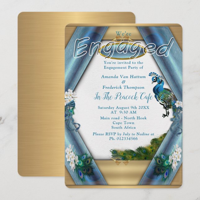 Gold, Pfauen, Federn und Smaragdgrüne Seide Einladung (Vorne/Hinten)