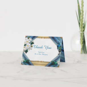 Gold, PfauenFedern auf Smaragdgrüner Seide Dankeskarte