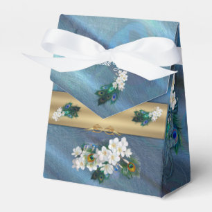 Gold, PfauenFedern auf Smaragdgrüner Seide Geschenkschachtel