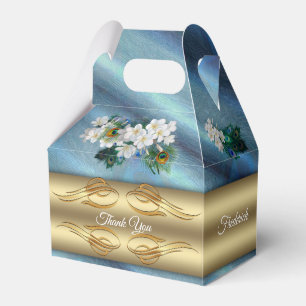 Gold, PfauenFedern auf Smaragdgrüner Seide Geschenkschachtel