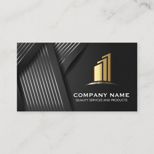 Gold-Pfeiler-Logo | Streifen - Hintergrund der Mul Visitenkarte (Vorderseite)