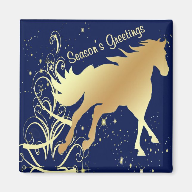 Gold Pferd mit Gold Akzente auf Blue Seasons Greet Magnet (Vorne)