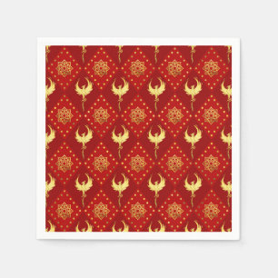 Gold Phoenix und Lotus-Symbol-Muster auf rot Serviette