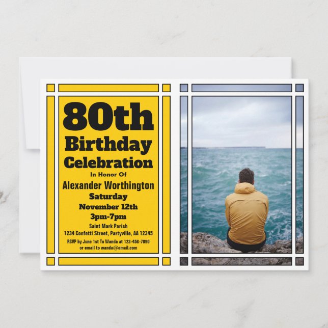Gold Photo 80th Birthday Party Invitation (Devant)