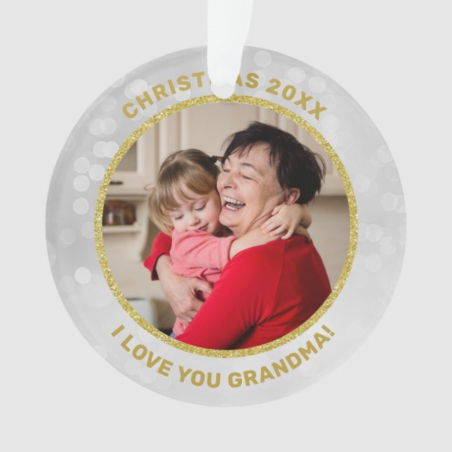 Gold Photo I Love You Grand-mère Acrylique Ornamen (devant)