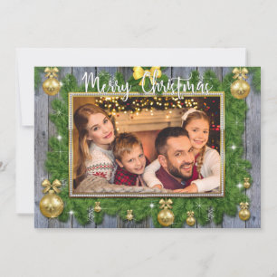 Gold Pine Frame auf Planeten Weihnachts-Foto Feiertagskarte
