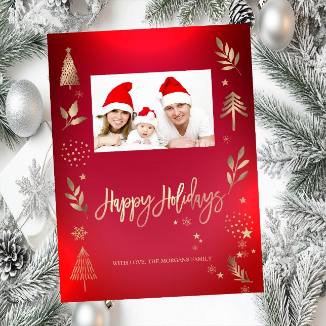 Gold Pine Tree Branche Rouge Photo Joyeuses Fêtes (Créateur téléchargé)