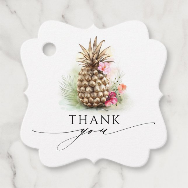 Gold Pineapard Hochzeit Vielen Dank Geschenkanhänger (Vorderseite)
