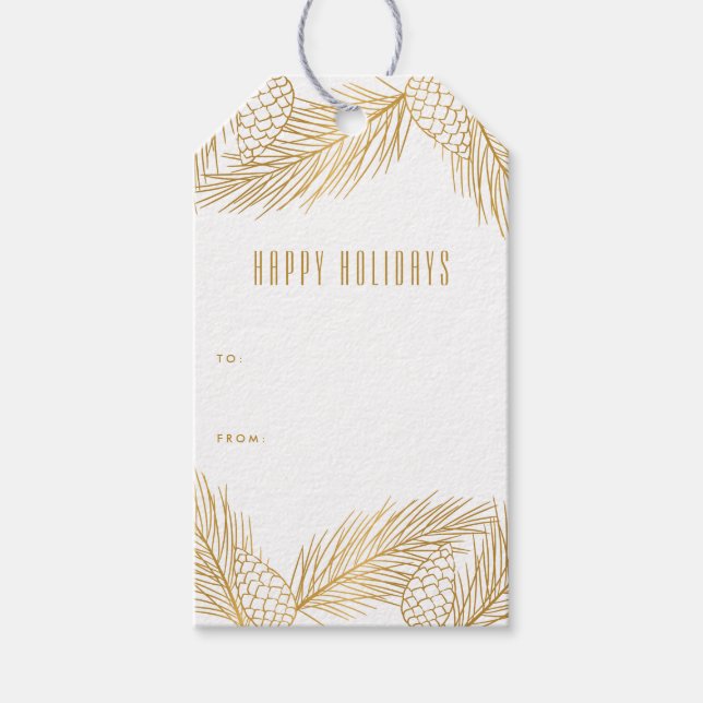 Gold Pinecones und Pine Needles Weihnachtsgeschenk Geschenkanhänger (Vorderseite)
