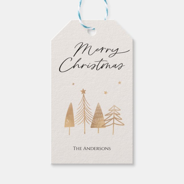 Gold Pines Moderne frohe Weihnachten individuell a Geschenkanhänger (Vorderseite)