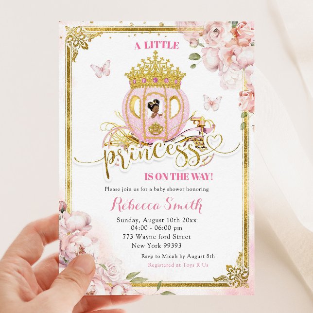 Gold Pink African Princess Carriage Baby Shooter Einladung (Von Creator hochgeladen)