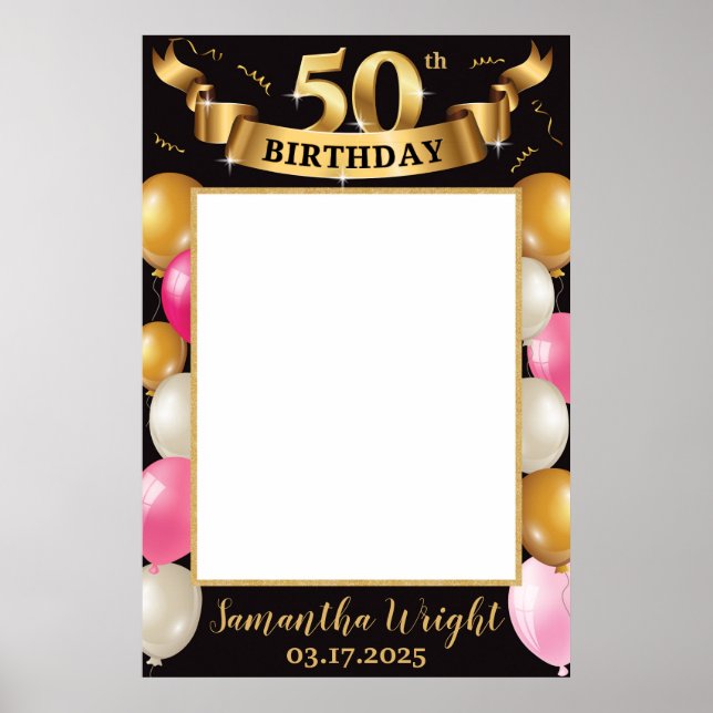 Gold Pink and Black Birthday Photo Prop Frame Chic Poster (Vorne)