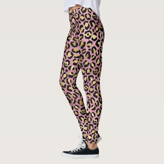 Gold Pink Animal Leopard Black Leggings (Links)
