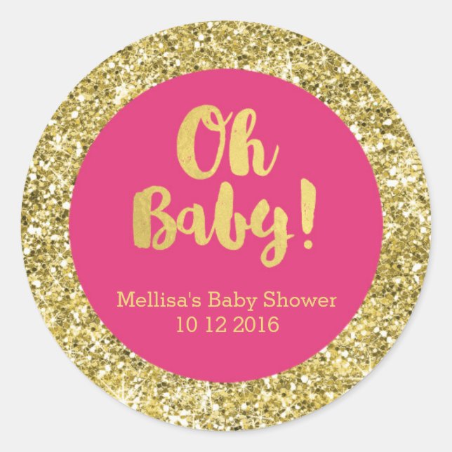 Gold Pink Baby Dusche Oh Baby Gefallen Aufkleber (Vorderseite)