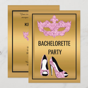 GOLD PINK BLACK BACHELORETTE MASQUERADE PARTY EINLADUNG