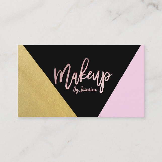 Gold Pink Black Makeup Modernes Skript Pinselstric Visitenkarte (Vorderseite)