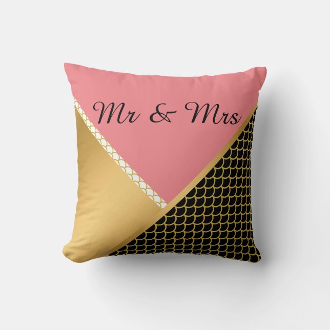 GOLD PINK BLACK MERMAID DESIGN WEDING PILLOW KISSEN (Vorderseite)