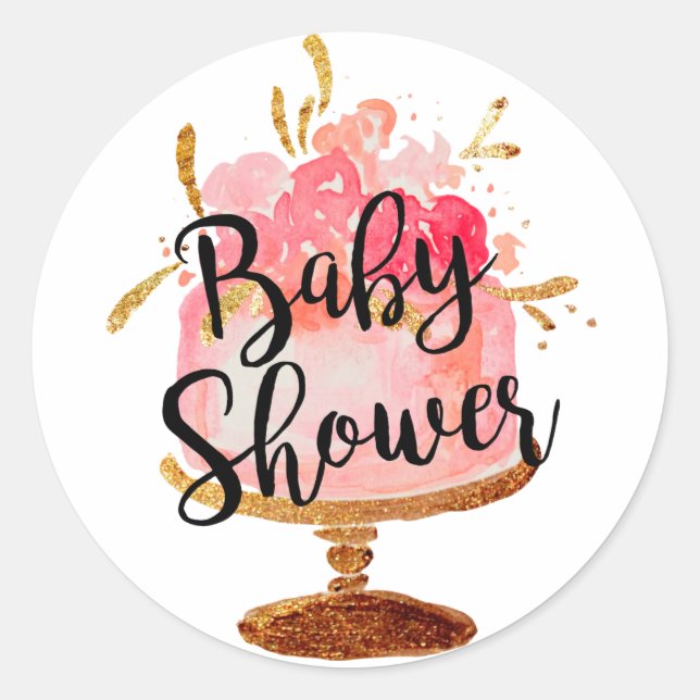 Gold Pink Blossom Cake Baby Shockaufkleber Runder Aufkleber (Vorderseite)